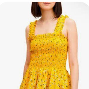 KATE SPADE fleurette toss smocked top Yellow Floral Tank Top
